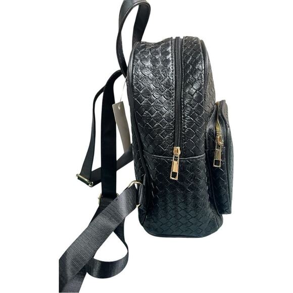 Black Woven Leather Quilted Mini Backpack main image 6